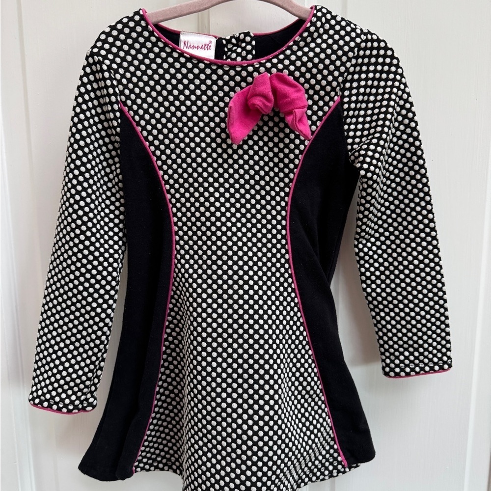 🎉HP🎊 Nannette  3T Girls White & Black Polka Dot Long Sleeve Formal Dress